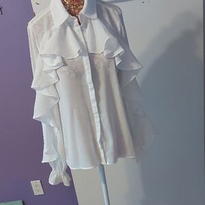 Zara Elegant White Ruffle Blouse